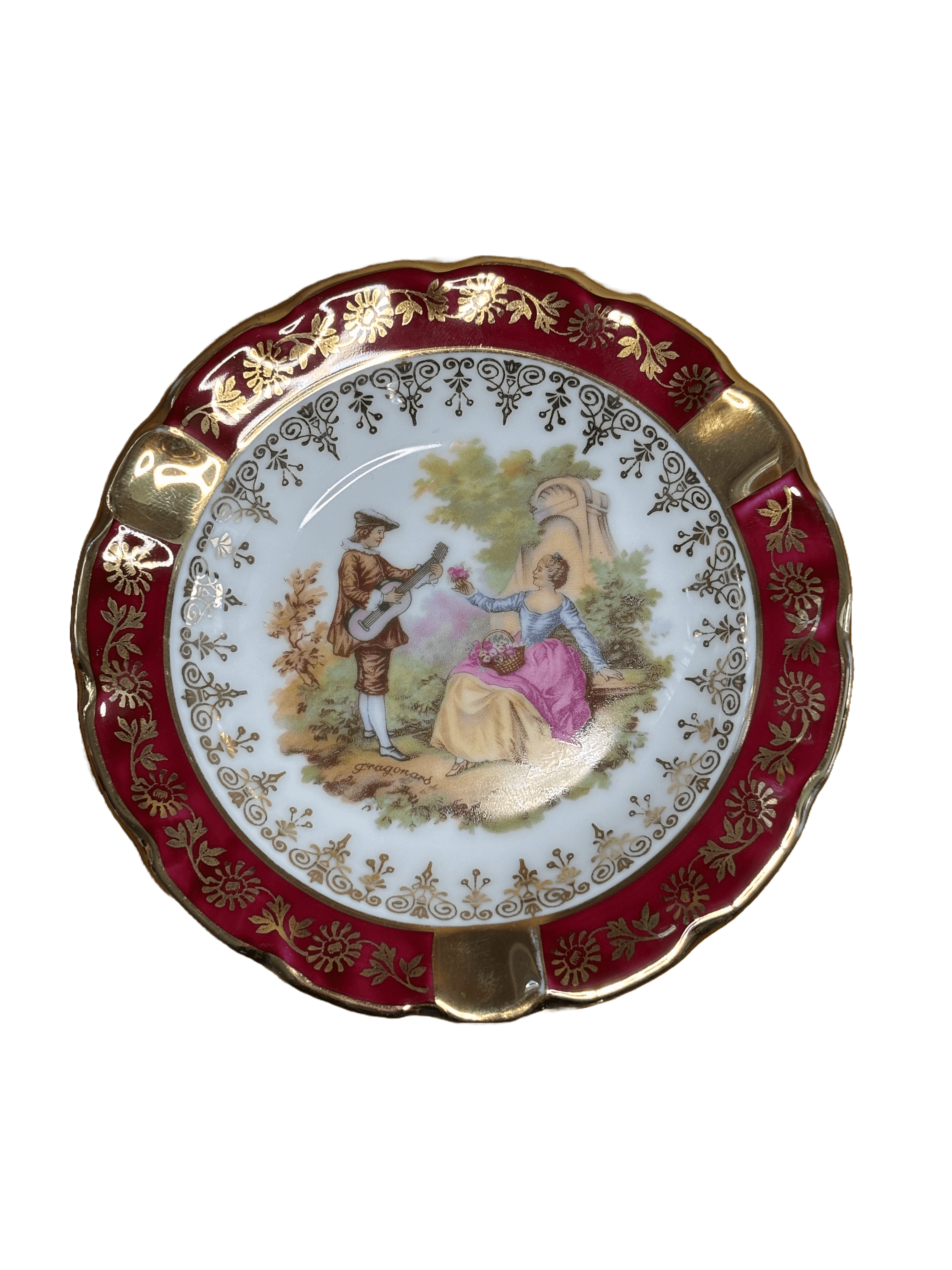 La Reine Limoges Porcelain Dish with Fragonard-style Figural Scene